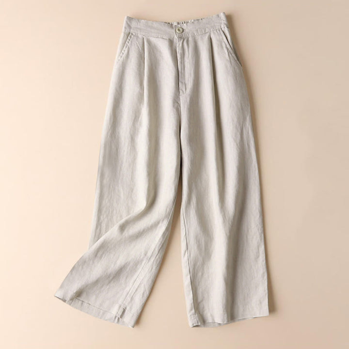 Buddha Stones Commute Solid Color Drawstring 7-8 Length Cotton Linen Women's Wide Leg Pants With Pockets