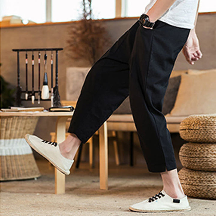 Buddha Stones Casual Solid Color Drawstring Men's Elastic Waistband Cotton Linen Pants With Pockets - image 31