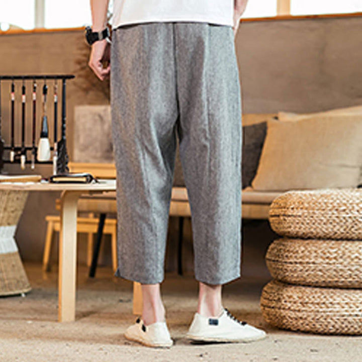 Buddha Stones Casual Solid Color Drawstring Men's Elastic Waistband Cotton Linen Pants With Pockets - image 21