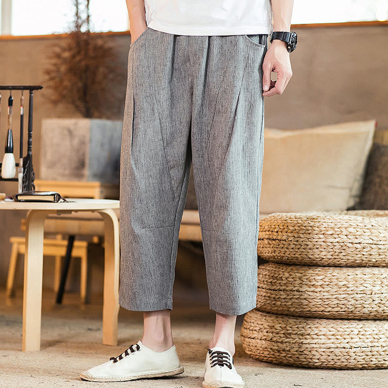 Buddha Stones Casual Solid Color Drawstring Men's Elastic Waistband Cotton Linen Pants With Pockets - DarkGray - US/UK/AU46，EU56 (5XL) - image 19