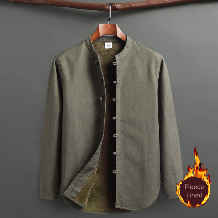 Buddha Stones Solid Tang Suit Traditional Fleece Lined Uniform Long Sleeve Top Pants Men's Set - DarkSeaGreen - Top - US/UK/AU46，EU56 (5XL) - image 14
