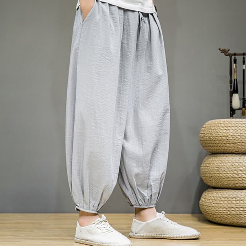 Buddha Stones Summer Plain Drawstring Men's Ankle-Length Harem Pants With Pockets - image 12