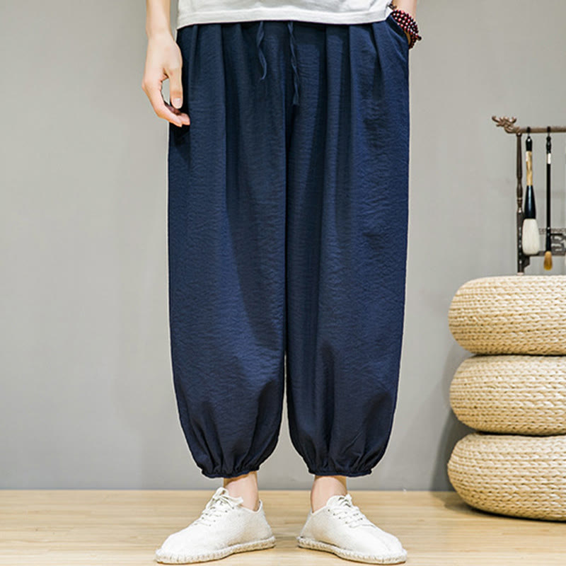 Buddha Stones Summer Plain Drawstring Men's Ankle-Length Harem Pants With Pockets - image 4