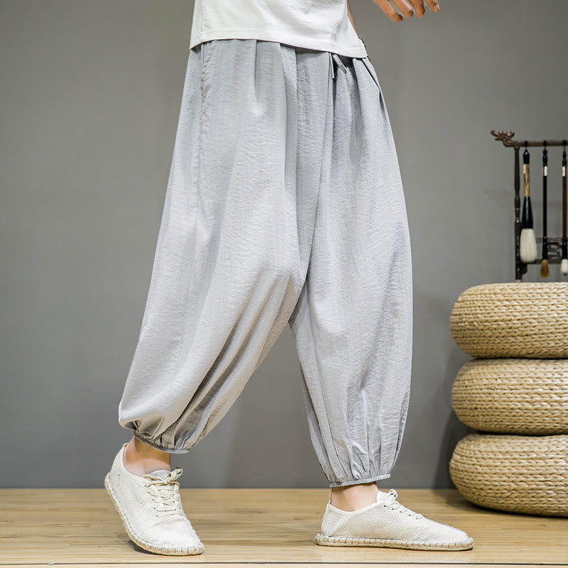 Buddha Stones Summer Plain Drawstring Men's Ankle-Length Harem Pants With Pockets - LightGrey - US/UK/AU46，EU56 (5XL) - image 9