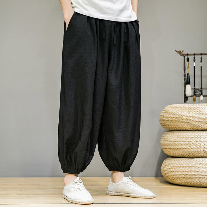 Buddha Stones Summer Plain Drawstring Men's Ankle-Length Cotton Harem Pants With Pockets - Black - US/UK/AU46，EU56 (5XL) - image 22