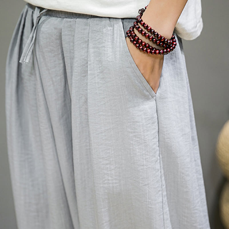 Buddha Stones Summer Plain Drawstring Men's Ankle-Length Cotton Harem Pants With Pockets - image 20