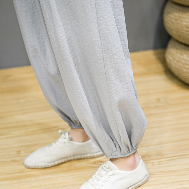 Buddha Stones Summer Plain Drawstring Men's Ankle-Length Harem Pants With Pockets - image 21
