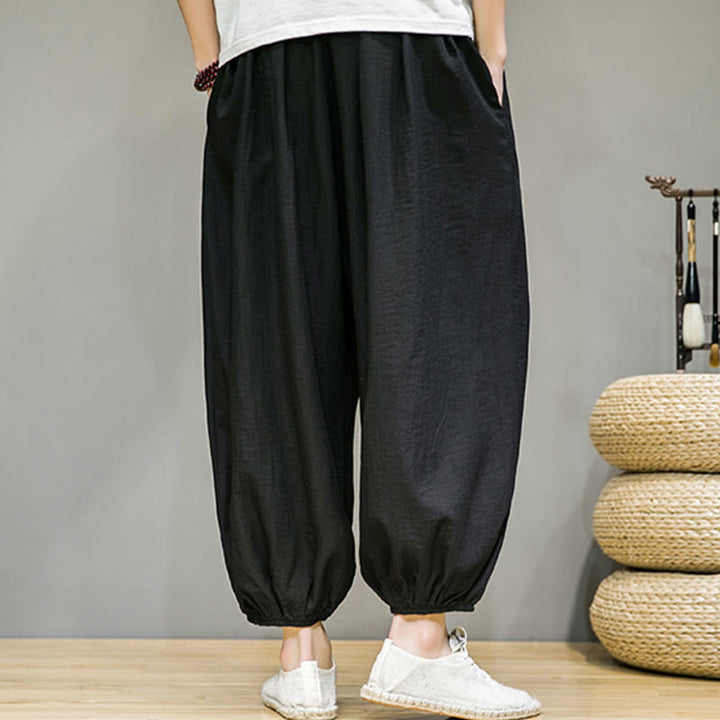 Buddha Stones Summer Plain Drawstring Men's Ankle-Length Cotton Harem Pants With Pockets - image 25