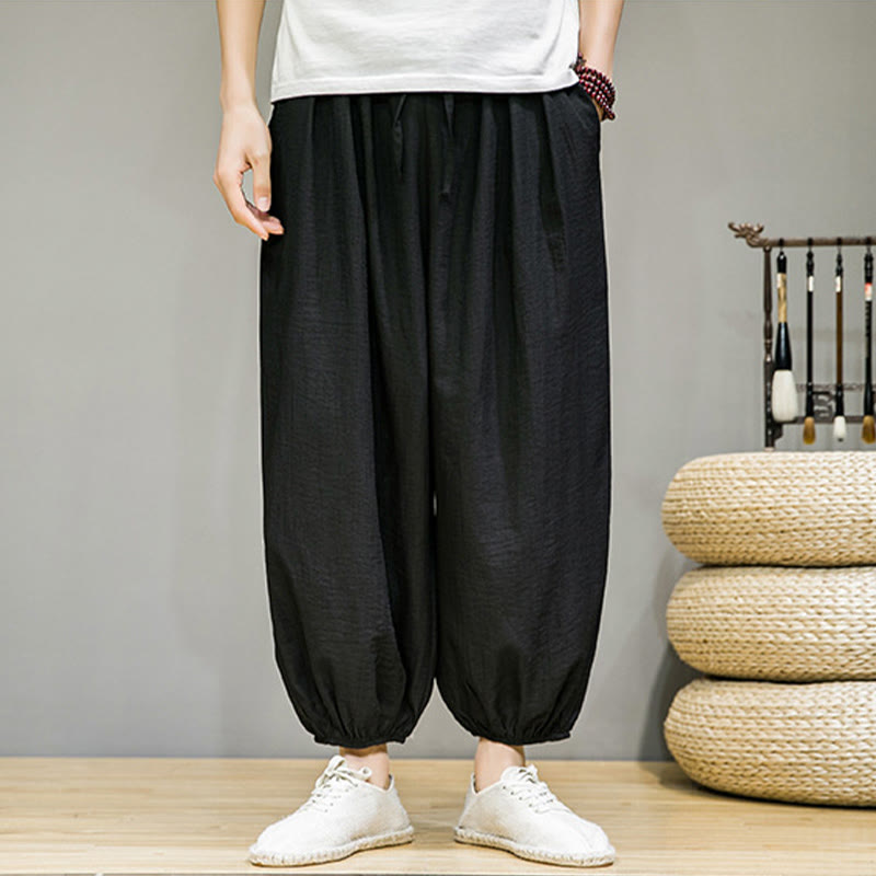 Buddha Stones Summer Plain Drawstring Men's Ankle-Length Cotton Harem Pants With Pockets - image 24