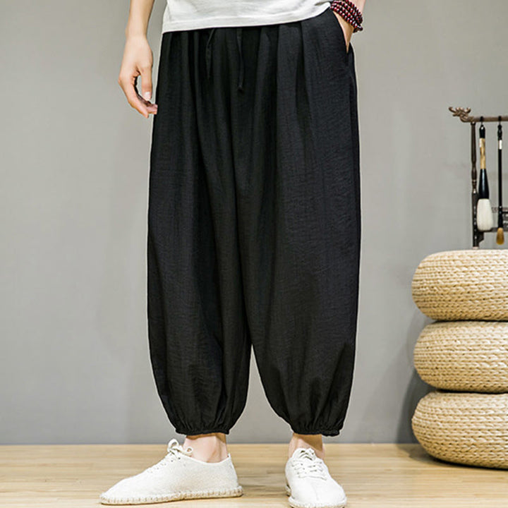 Buddha Stones Summer Plain Drawstring Men's Ankle-Length Cotton Harem Pants With Pockets - image 23