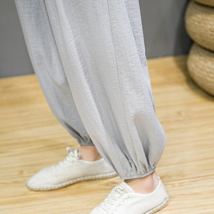 Buddha Stones Summer Plain Drawstring Men's Ankle-Length Cotton Harem Pants With Pockets - image 21