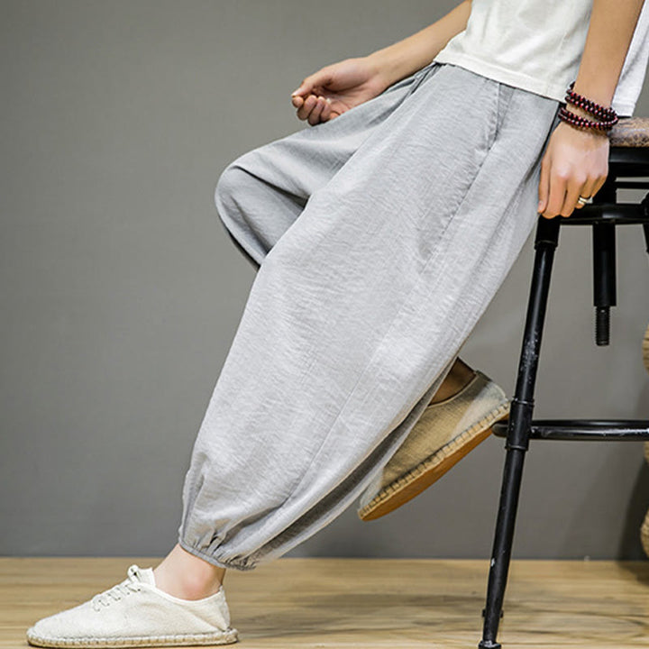 Buddha Stones Summer Plain Drawstring Men's Ankle-Length Cotton Harem Pants With Pockets - image 17