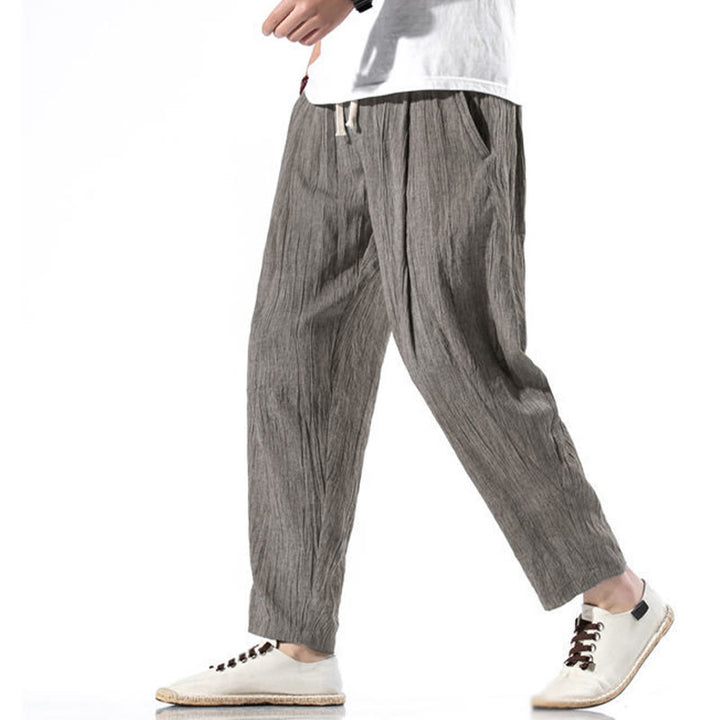 Buddha Stones Casual Plain Pleated Design Drawstring Men's Long Cotton Linen Harem Pants With Pockets - image 17