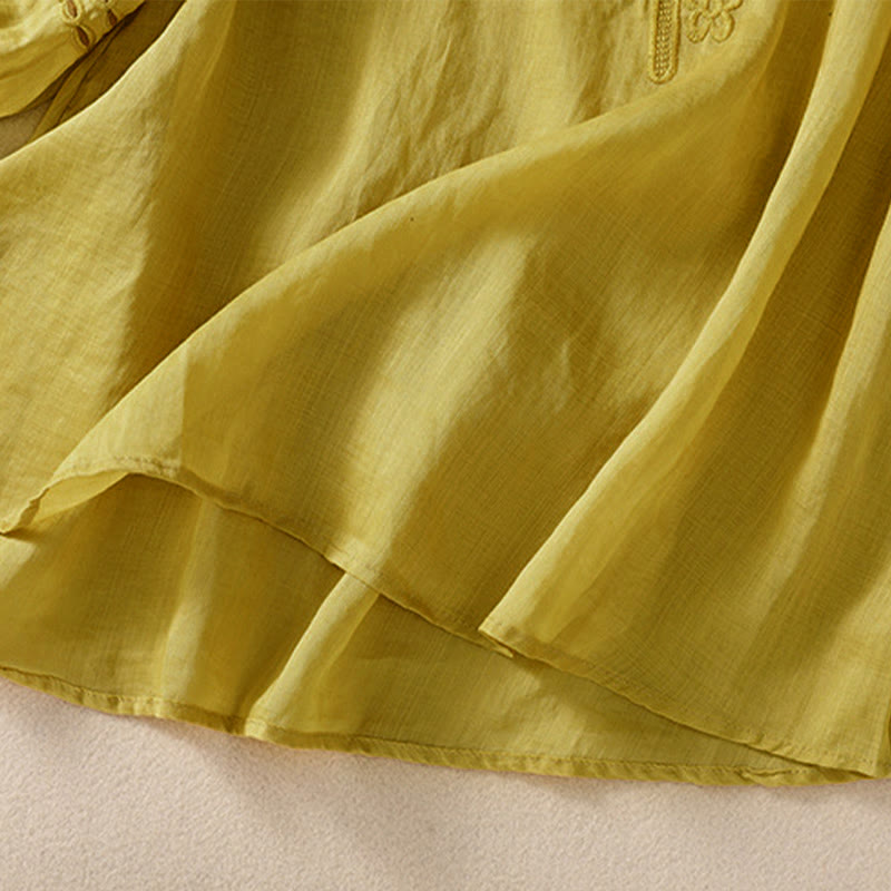 Buddha Stones Women's Crew Neck Hollow Design Half Sleeve Cotton Linen Shirt - image 18