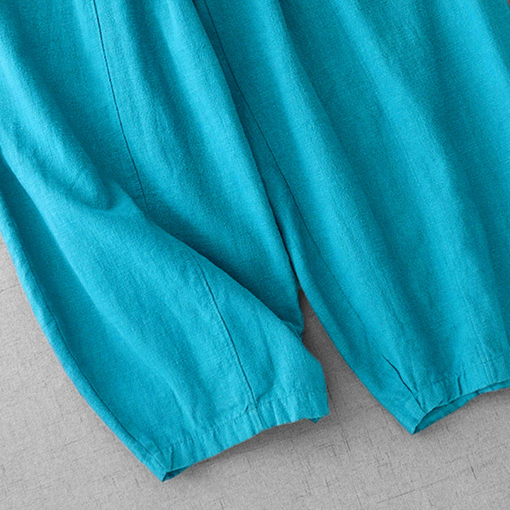 Buddha Stones Casual Plain 7-8 Length Women's Cotton Linen Harem Pants With Pockets - image 15