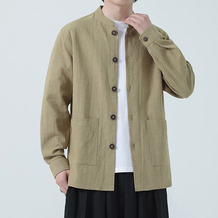 Buddha Stones Men's Button Ramie Linen Cotton Fleece Lined Jacket Shirt With Pockets - image 27