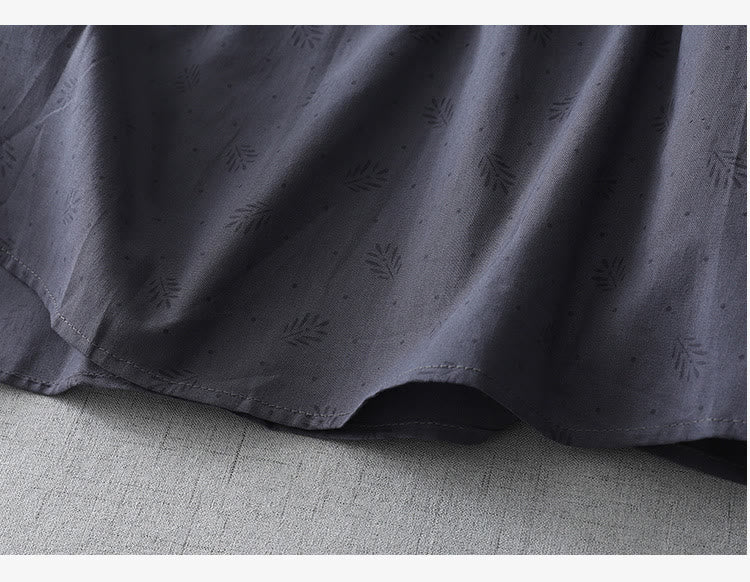 Buddha Stones Casual Retro Solid Color Button Ruffled Crew Neck Design Short Sleeve Cotton Linen Midi Dress With Pockets - image 4