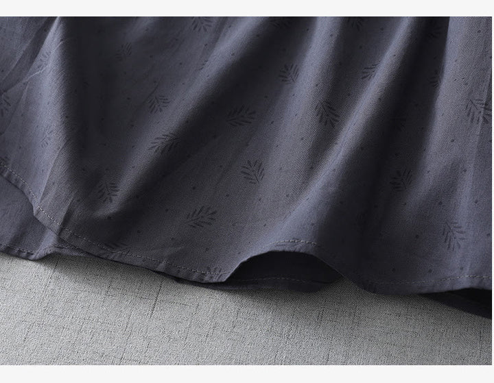 Buddha Stones Casual Retro Solid Color Button Ruffled Crew Neck Design Short Sleeve Cotton Linen Midi Dress With Pockets - image 4