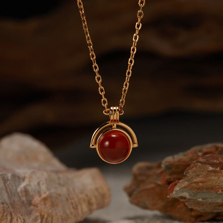 Buddha Stones Red Agate Tiger Eye Aquamarine Moonstone 925 Sterling Silver Confidence Necklace Pendant - Red Agate - Golden - image 1