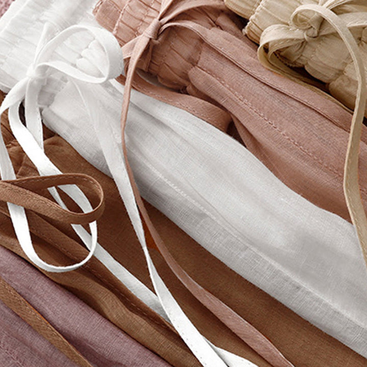 Buddha Stones Commute Solid Color Embroidery Drawstring Women's Wide Leg Ankle-Length Cotton Pants With Pockets - image 25