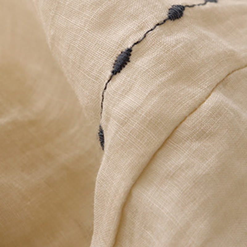 Buddha Stones Commute Solid Color Embroidery Drawstring Women's Wide Leg Ankle-Length Cotton Pants With Pockets - image 6