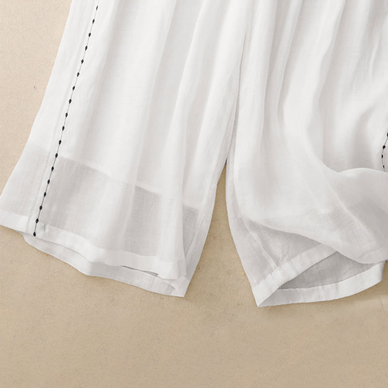 Buddha Stones Commute Solid Color Embroidery Drawstring Women's Wide Leg Ankle-Length Pants With Pockets - image 10
