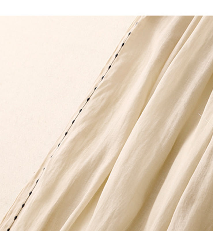 Buddha Stones Commute Solid Color Embroidery Drawstring Women's Wide Leg Ankle-Length Cotton Pants With Pockets - image 5