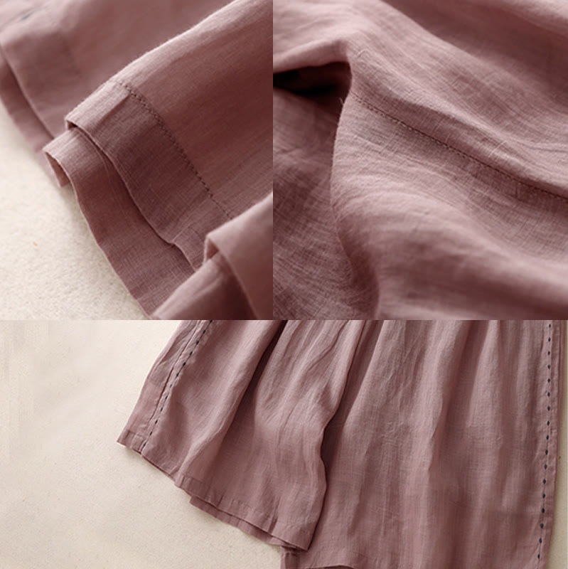 Buddha Stones Commute Solid Color Embroidery Drawstring Women's Wide Leg Ankle-Length Cotton Pants With Pockets - image 18