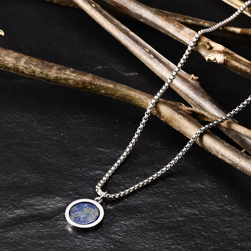 Buddha Stones Natural Stone Turquoise Tiger Eye  Lazurite Lapis Lazuli Malachite Titanium Steel Purification Necklace Pendant - Lazurite - image 17