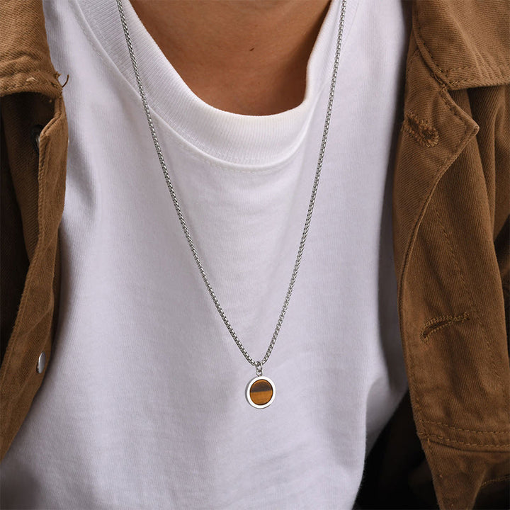 Buddha Stones Natural Stone Turquoise Tiger Eye  Lazurite Lapis Lazuli Malachite Titanium Steel Purification Necklace Pendant - image 5