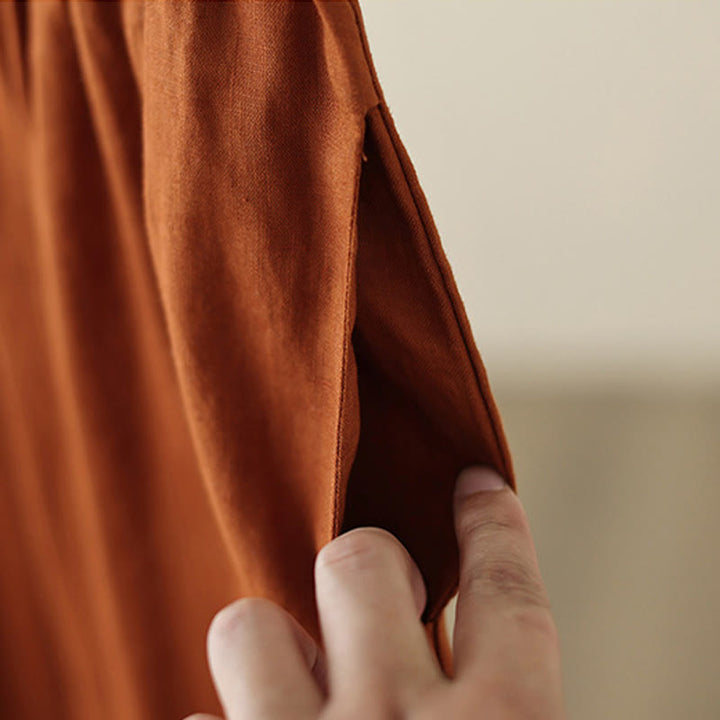 Buddha Stones Commute Retro Plain Lace Patchwork Design 7-8 Length Women's Wide Leg Cotton Pants With Pockets - image 16