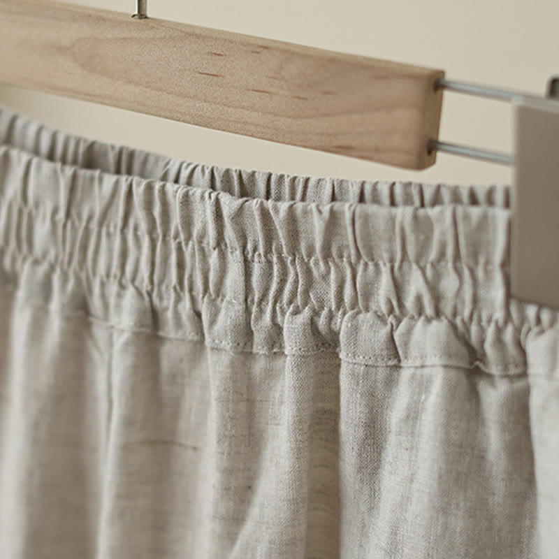 Buddha Stones Commute Retro Plain Lace Patchwork Design 7-8 Length Women's Wide Leg Cotton Pants With Pockets - image 5