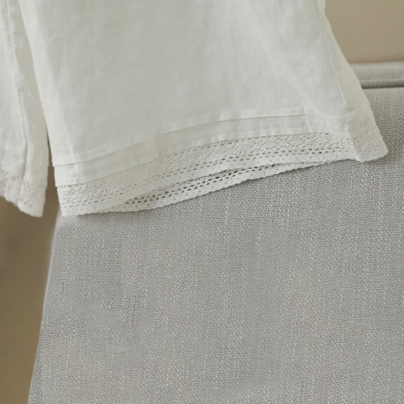 Buddha Stones Commute Retro Plain Lace Patchwork Design 7-8 Length Women's Wide Leg Cotton Pants With Pockets - image 22