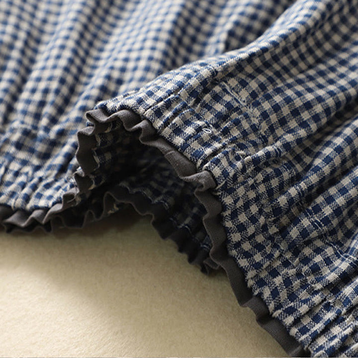 Buddha Stones Commute Casual Checkered Pattern 7-8 Length Women's Wide Leg Cotton Linen Pants With Pockets - image 3