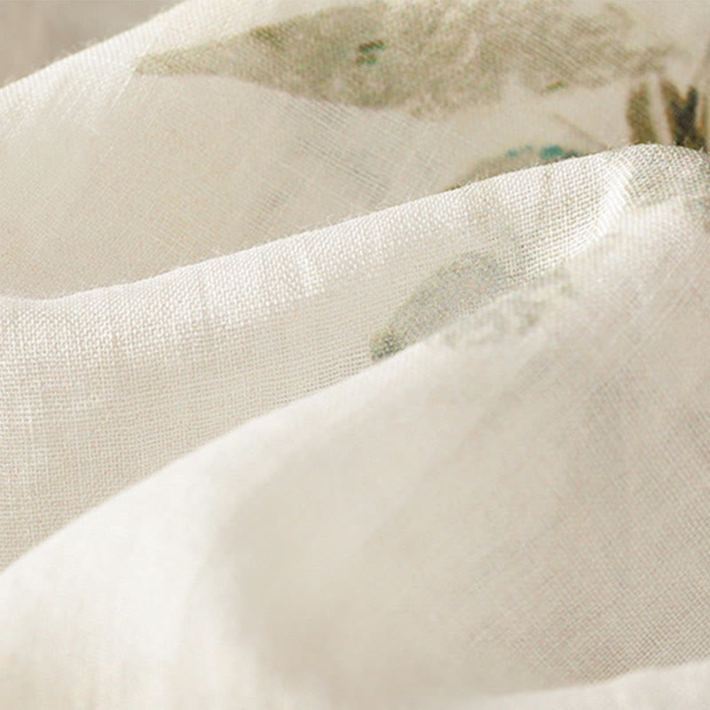 Buddha Stones Plant Printed V-neck Button Design Women's Polyester Three Quarter Sleeve Shirt - image 8