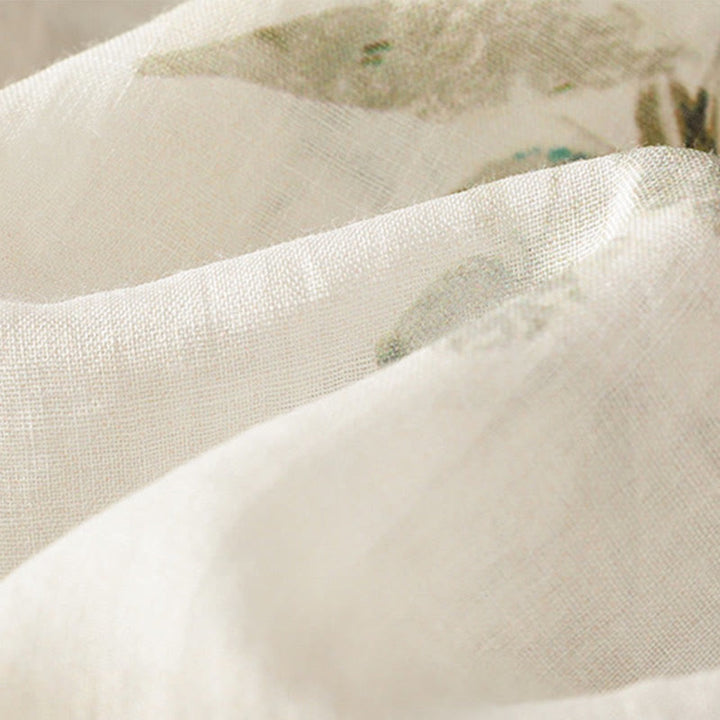 Buddha Stones Plant Printed V-neck Button Design Women's Polyester Three Quarter Sleeve Shirt - image 8