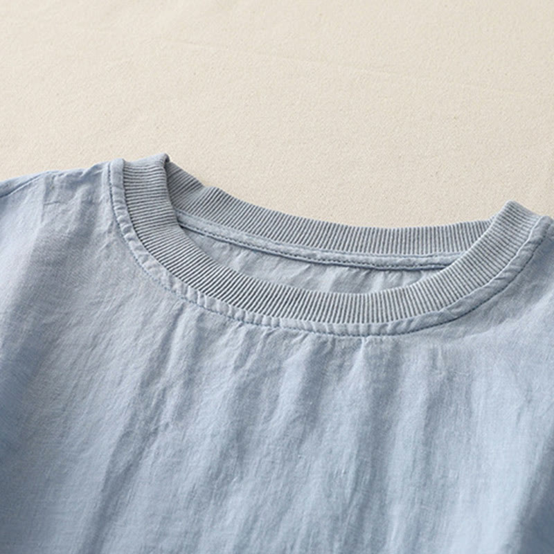 Buddha Stones Plain Threaded Crew Neck Design Women's Polyester Short Sleeves Shirt - image 1