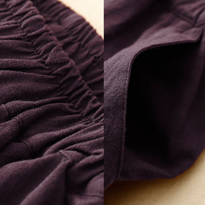 Buddha Stones Commute Casual Pure Color Women's Wide Leg Cotton Cropped Pants With Pockets - image 16