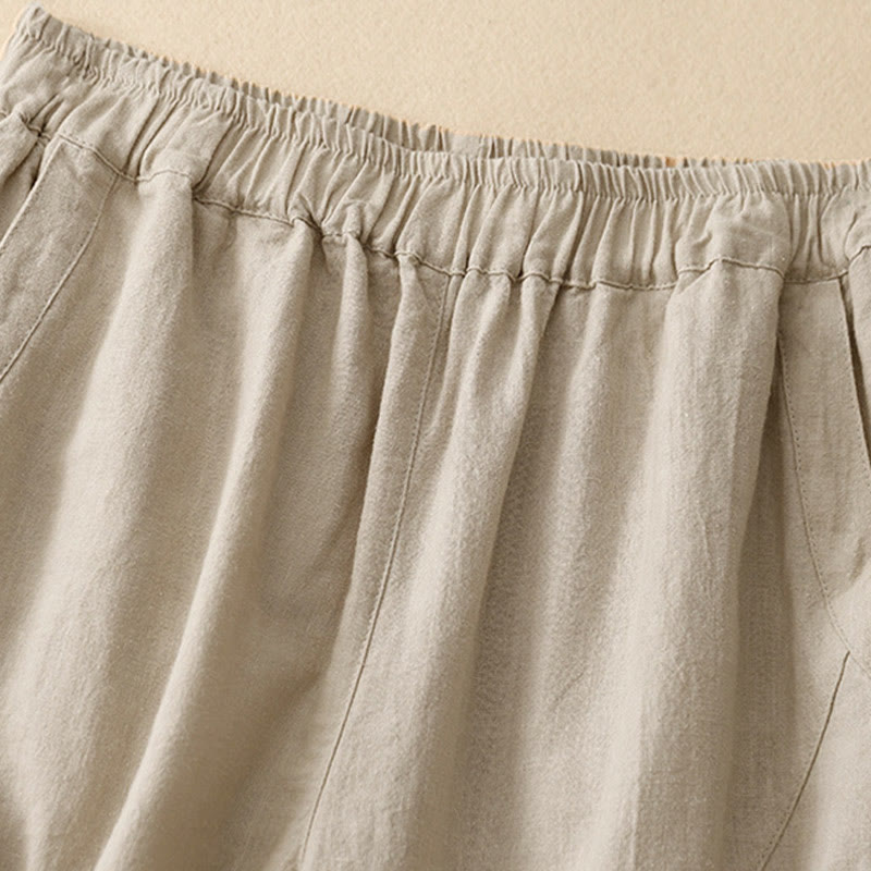 Buddha Stones Commute Casual Pure Color Women's Wide Leg Cotton Cropped Pants With Pockets - image 1