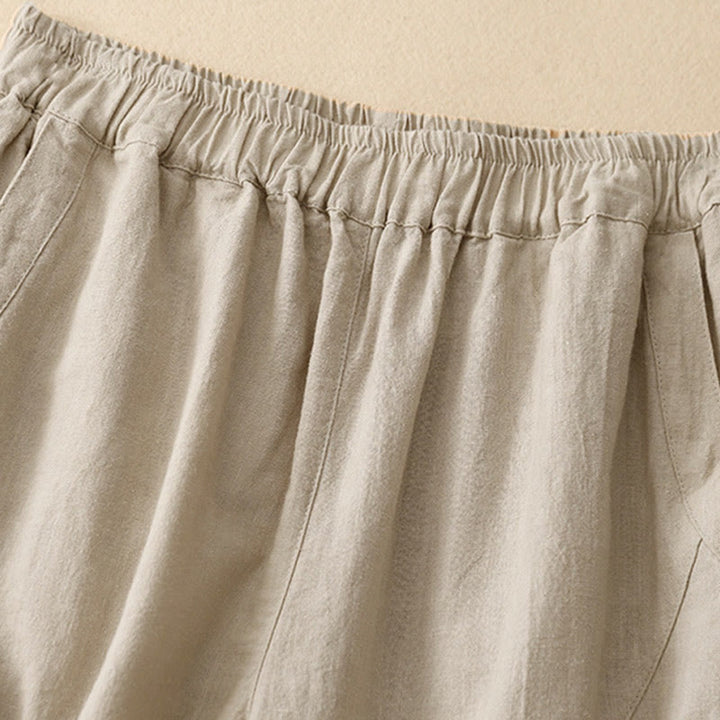 Buddha Stones Commute Casual Pure Color Women's Wide Leg Cotton Cropped Pants With Pockets - image 1