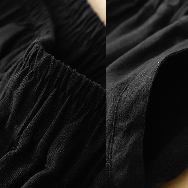 Buddha Stones Commute Casual Pure Color Women's Wide Leg Cotton Cropped Pants With Pockets - image 10