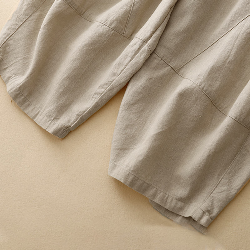 Buddha Stones Commute Casual Pure Color Women's Wide Leg Cotton Cropped Pants With Pockets - image 4