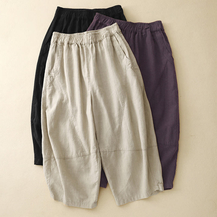 Buddha Stones Commute Casual Pure Color Women's Wide Leg Cotton Cropped Pants With Pockets - image 17