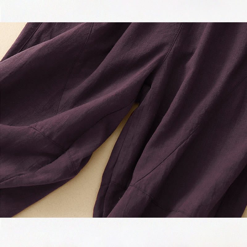 Buddha Stones Commute Casual Pure Color Women's Wide Leg Cotton Cropped Pants With Pockets - image 13