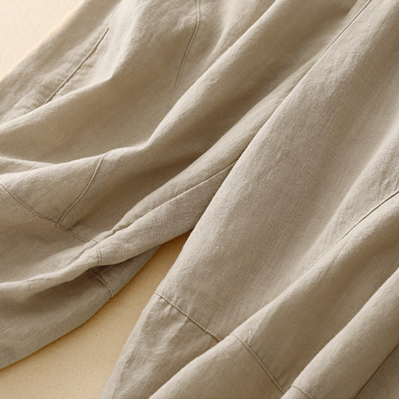 Buddha Stones Commute Casual Pure Color Women's Wide Leg Cotton Cropped Pants With Pockets - image 3