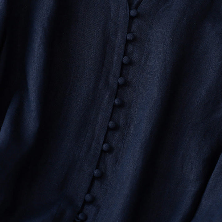 Buddha Stones V-Neck Design Women's Cotton Linen Long Sleeve Shirt - image 11