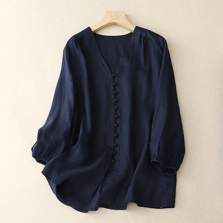 Buddha Stones V-Neck Design Women's Long Sleeve Shirt - MidnightBlue - US8-10，UK/AU12-14，EU40-42 (2XL) - image 9