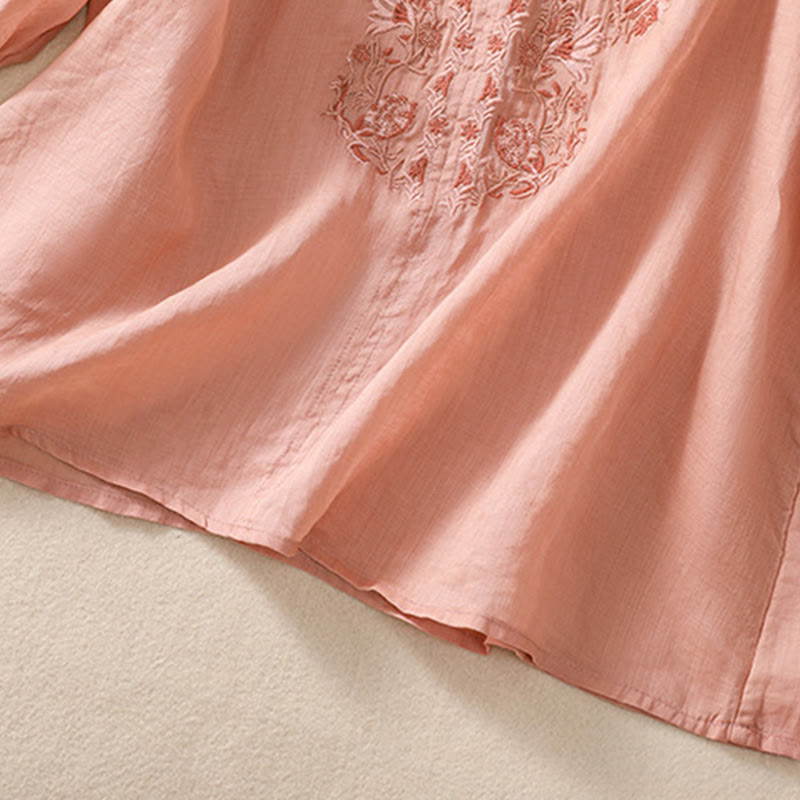 Buddha Stones Embroiderd Design Women's Cotton Linen Three Quarter Sleeve Shirt  - image 5