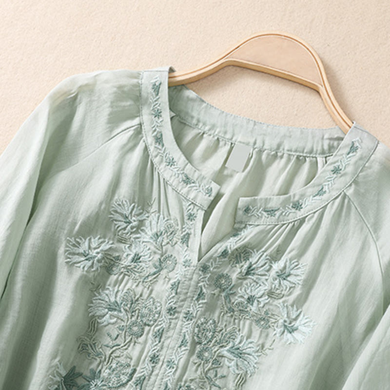 Buddha Stones Embroiderd Design Women's Cotton Linen Three Quarter Sleeve Shirt  - image 19