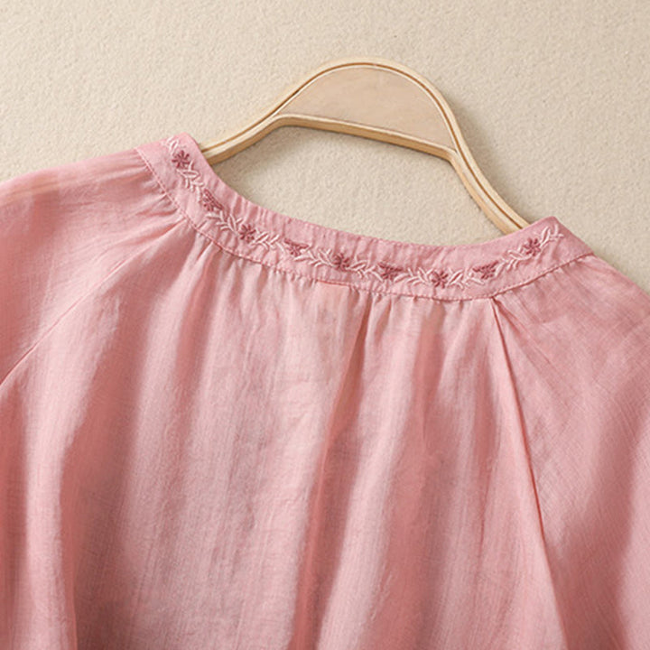 Buddha Stones Embroiderd Design Women's Cotton Linen Three Quarter Sleeve Shirt  - image 27